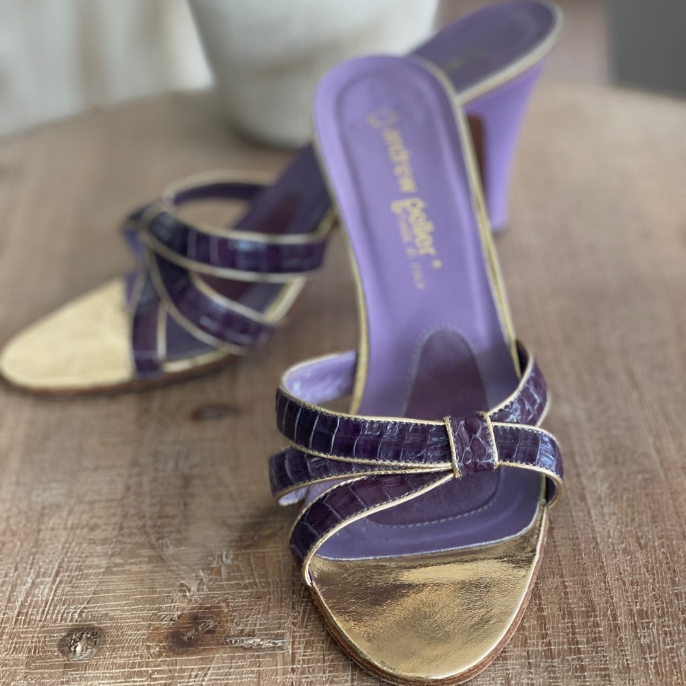 Andrew Geller Purple and Gold Strappy Heels